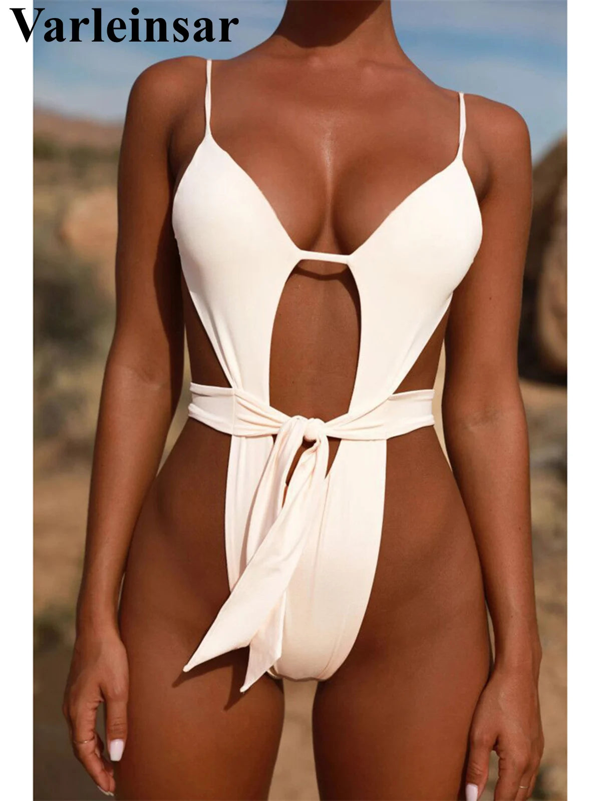 Damen Badeanzug Cut-Out Neckholder Trikini hoher Beinausschnitt Monokini gepolstert
