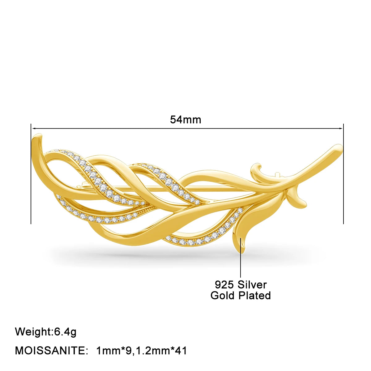 Brosche Blatt Gelbgold Moissanit Luxus Designer Zertifikat Damen