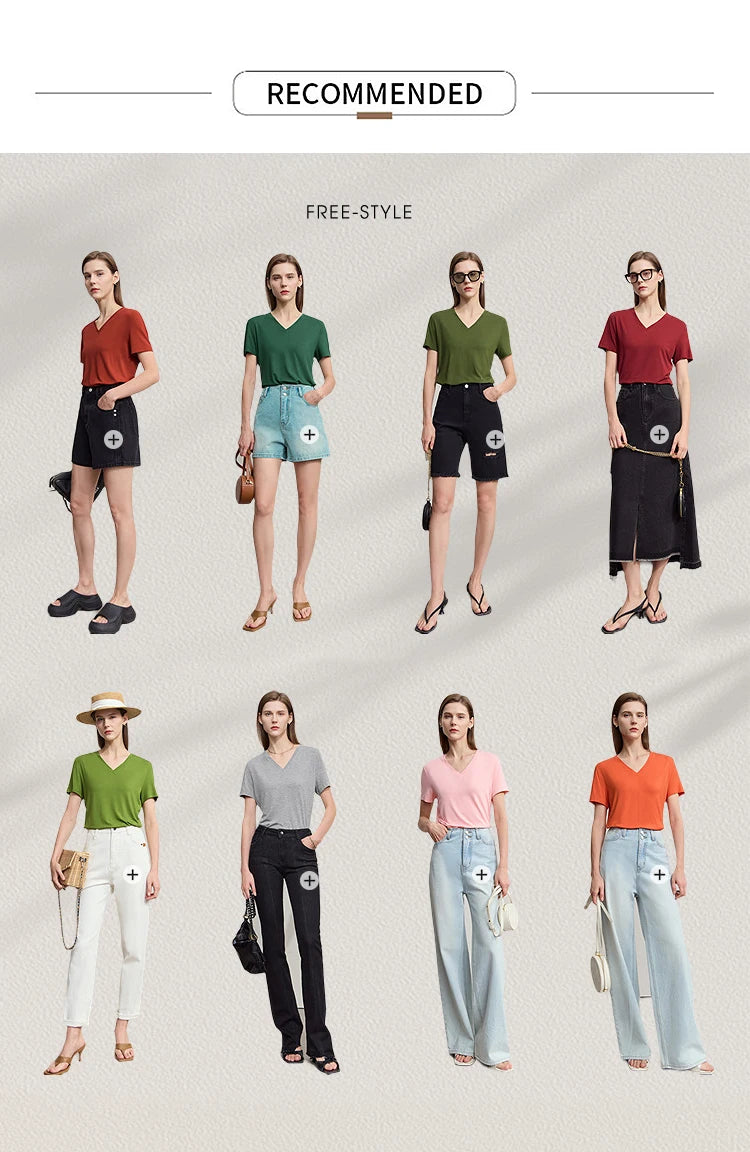 Damen T-Shirt im minimalistischen Casual-Stil mit V-Ausschnitt und kurzen Ärmeln