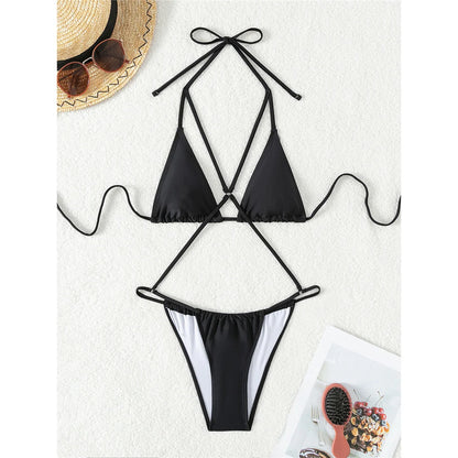Damen Badeanzug Bauch-Cut-Out Neckholder Monokini hoher Beinausschnitt einfarbig