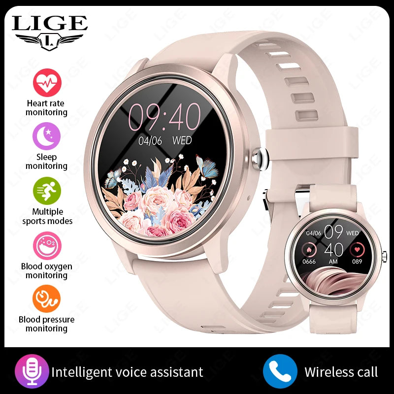 Smartwatch-Set: beiges und schwarzes Armband mit rundem Display