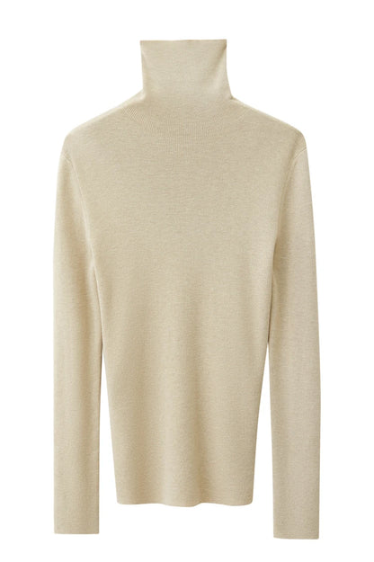 Damen-Rollkragenpullover Wolle-Mix Patchwork schlank Winter