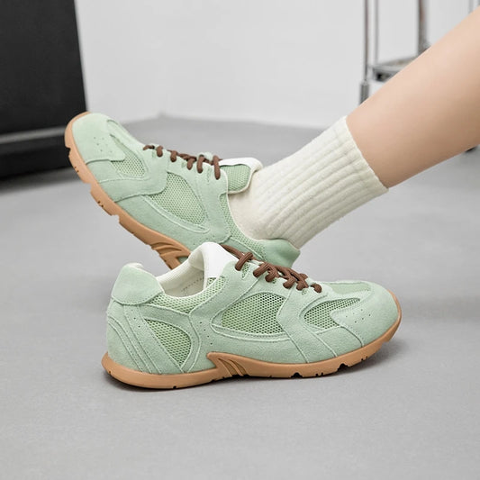 AIYUQI Damen Summer Sneaker Leder Mesh Retro Flach