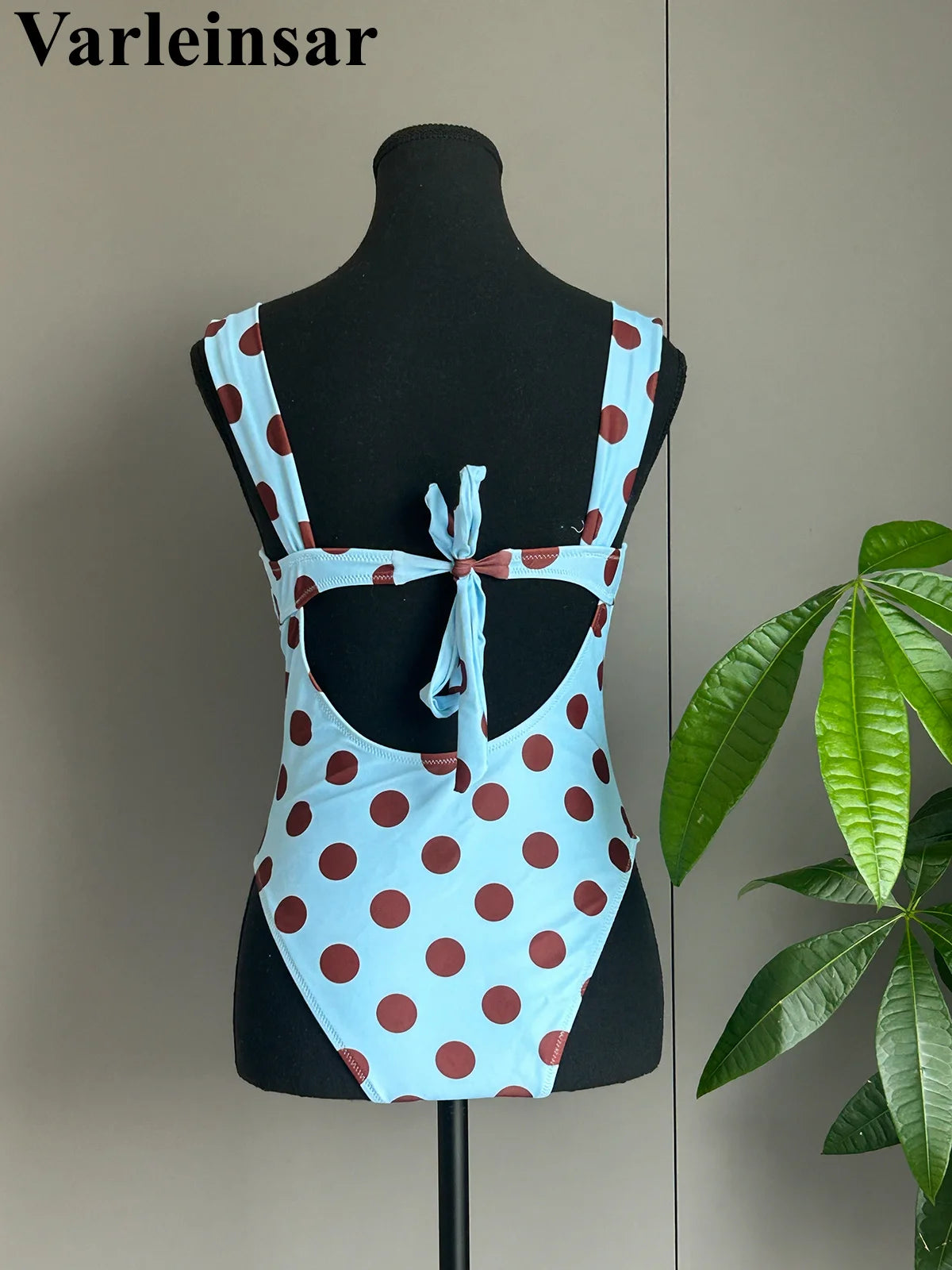 Damen-Badeanzug Polka Dots Bügel rückenfrei Monokini High-Leg