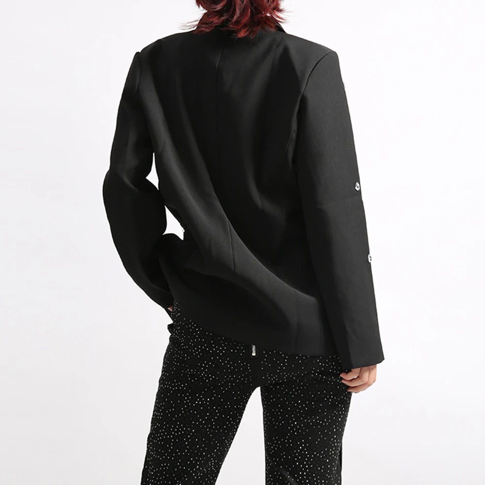 Lange Damenjacke mit Reverskragen und Patchwork-Design – lässig und minimalistisch