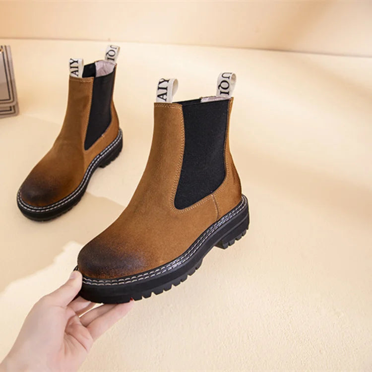 Women Winter Boots Sued Genuine Leather  New Fashion British Style Women Chelsea Boots Large Size 41　42　43 Female Ankle Boots