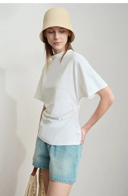 Damen T-Shirt im minimalistischen Sommer-Stil mit solidem Rollkragen und Kurzarm