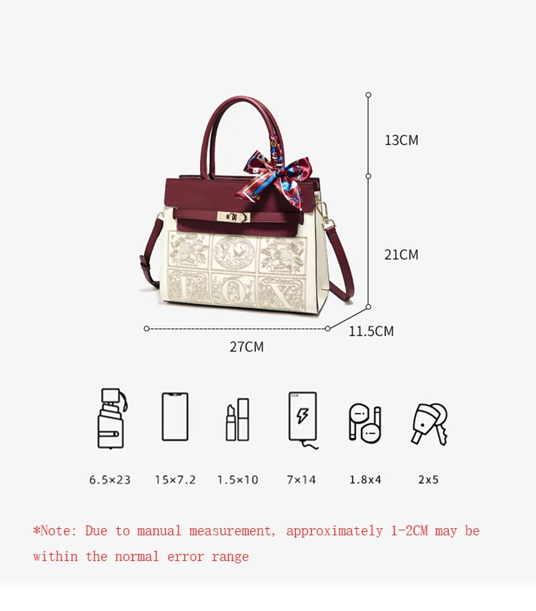 Damen Schultertasche aus Splitleder mit Stickerei im chinesischen Stil