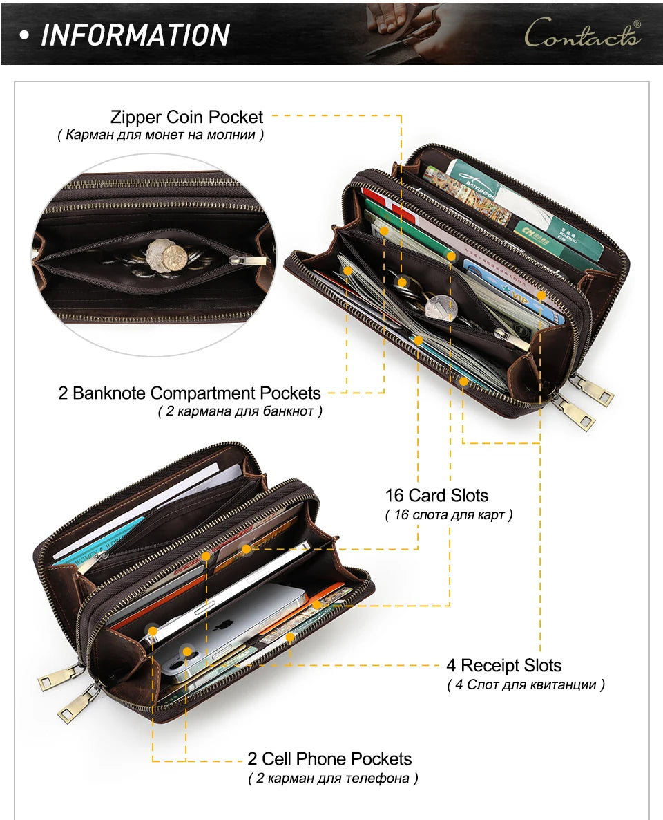 Herren Echtleder Clutch Vintage Business Geldbörse Kartenhalter Reise Büro Geschenk