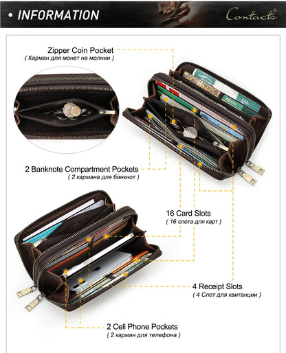 Herren Echtleder Clutch Vintage Business Geldbörse Kartenhalter Reise Büro Geschenk