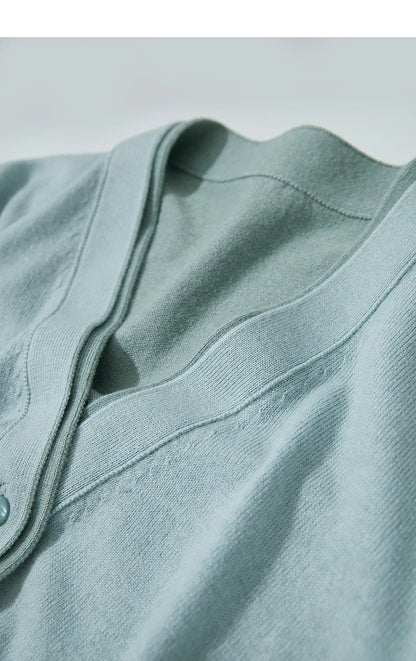 Damen-Strickjacke V-Ausschnitt koreanisch Fake-Zweiteilig Wolle locker Herbst