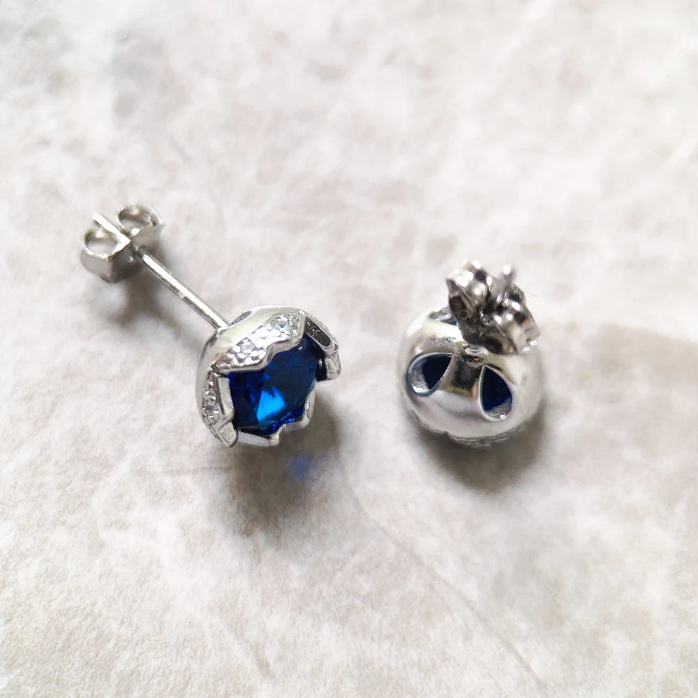 Damen-Ohrstecker Lotus dunkelblau glamourös aus Sterlingsilber