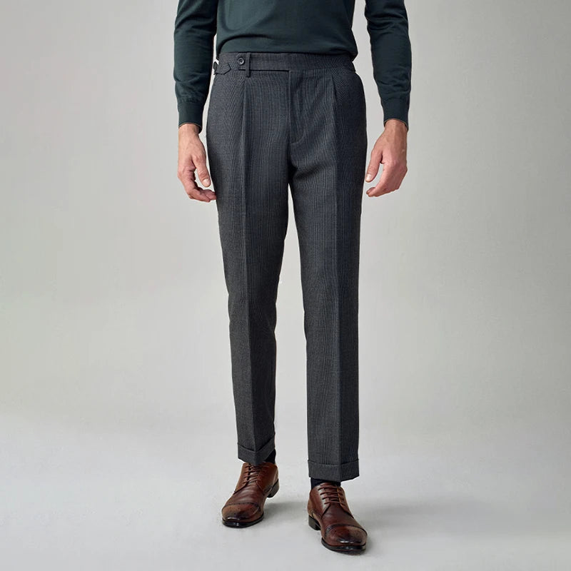 50 % Wolle Herrenanzüge Hosen klein grau kariert Korea Casual Style Frühling Hochzeit Bräutigam tragen Mode Gentleman täglich Luxus Hosen
