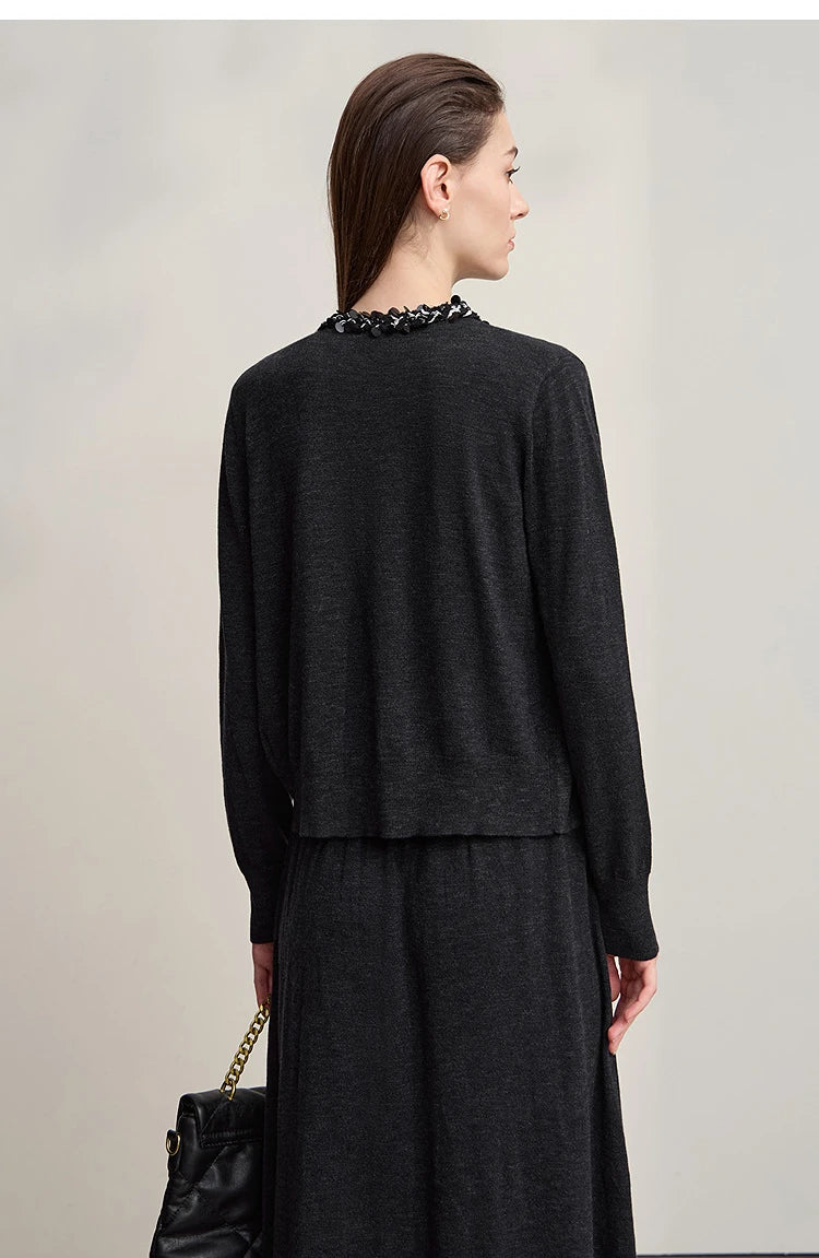 Damen-Strickjacke ärmellos lang Rundhals einfarbig elegant Herbst