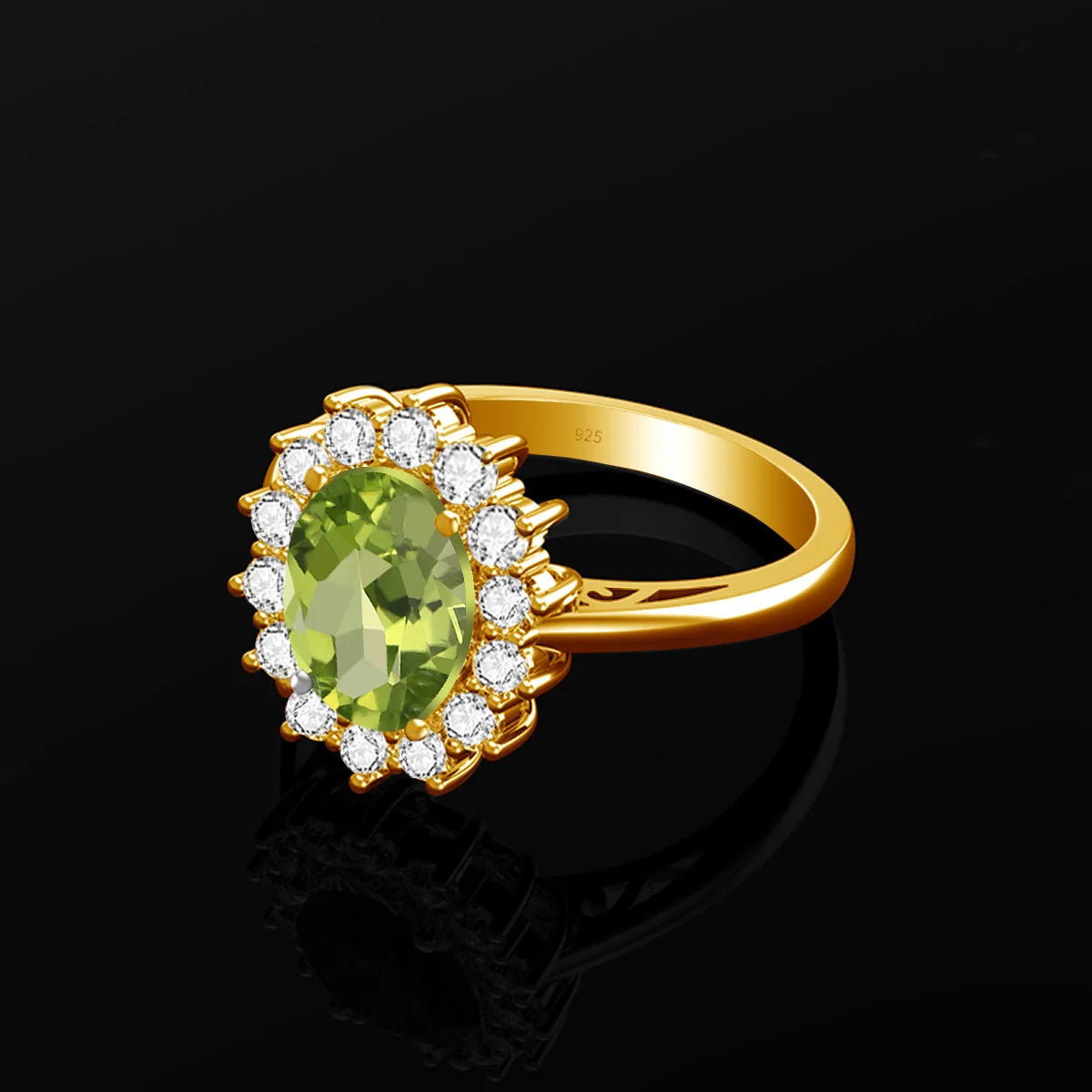 Damen-Ring aus Silber 925 mit Ovaler Schliff Peridot 8x10mm Vintage Stil Handgefertigt