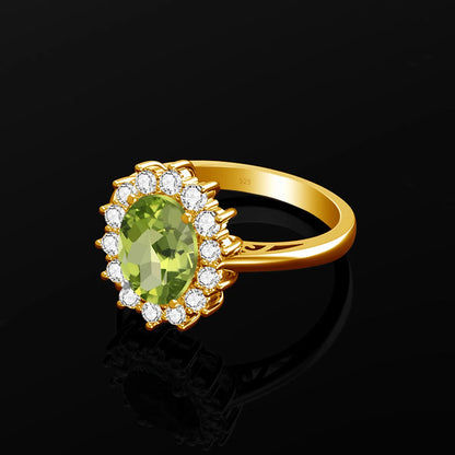 Damen-Ring aus Silber 925 mit Ovaler Schliff Peridot 8x10mm Vintage Stil Handgefertigt