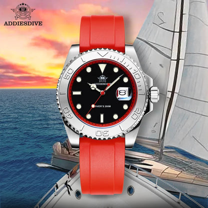 ADDIESDIVE 41mm AD2040 Sports Diver Watch TPU rubber belt Blue Luminous Reloj Hombre 200m Waterproof Quartz Watches