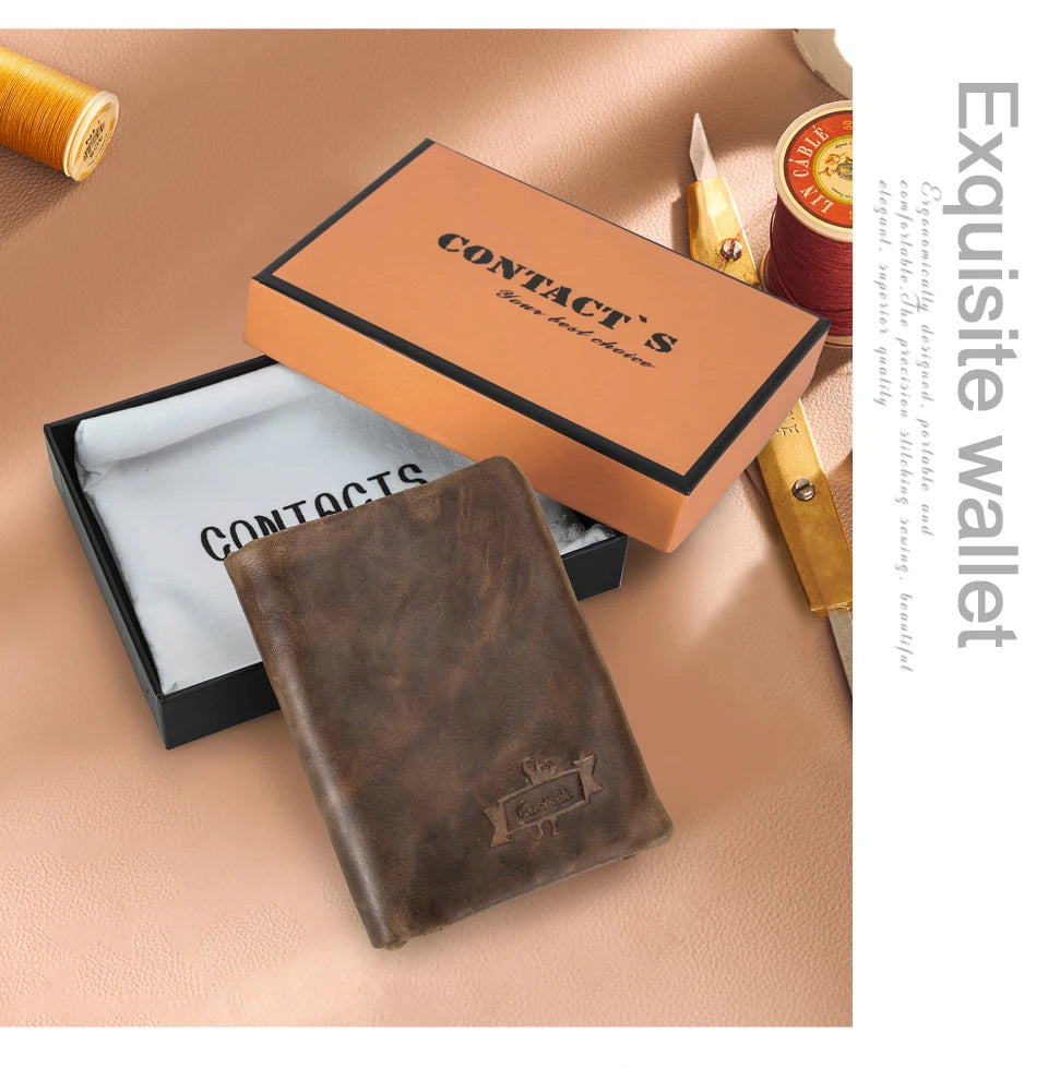 Herren Echtleder Geldbörse Vintage Kartenhalter Fotohalter Münzfach Reißverschluss Geschenk
