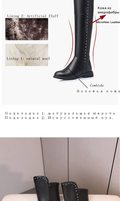 AIYUQI Womens Knee High Boots Winter 2025 New Genuine Leather Women Thigh High Boots Plus Size Wool Warm Women's High Boots