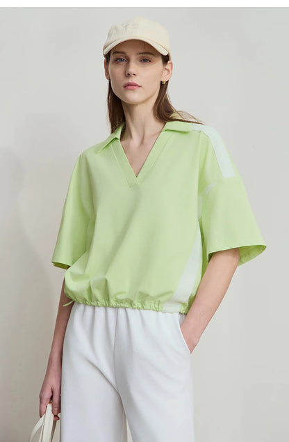 Damen T-Shirts im minimalistischen Stil mit neuem V-Ausschnitt und kurzen Ärmel