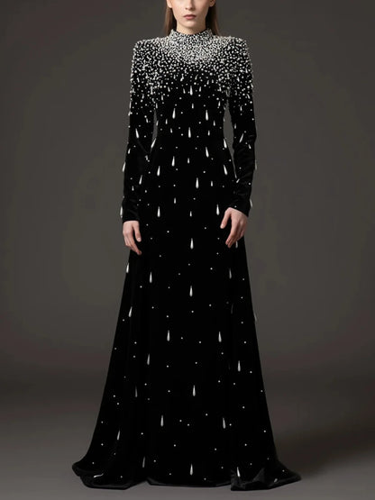 Elegante Damenjacke mit Perlenbesatz und Patchwork-Design, lockere Passform, Reverskragen und langen Ärmeln.