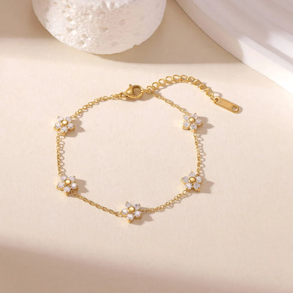 Damen-Kettenarmband mit Gänseblümchen-Zirkonia aus Edelstahl