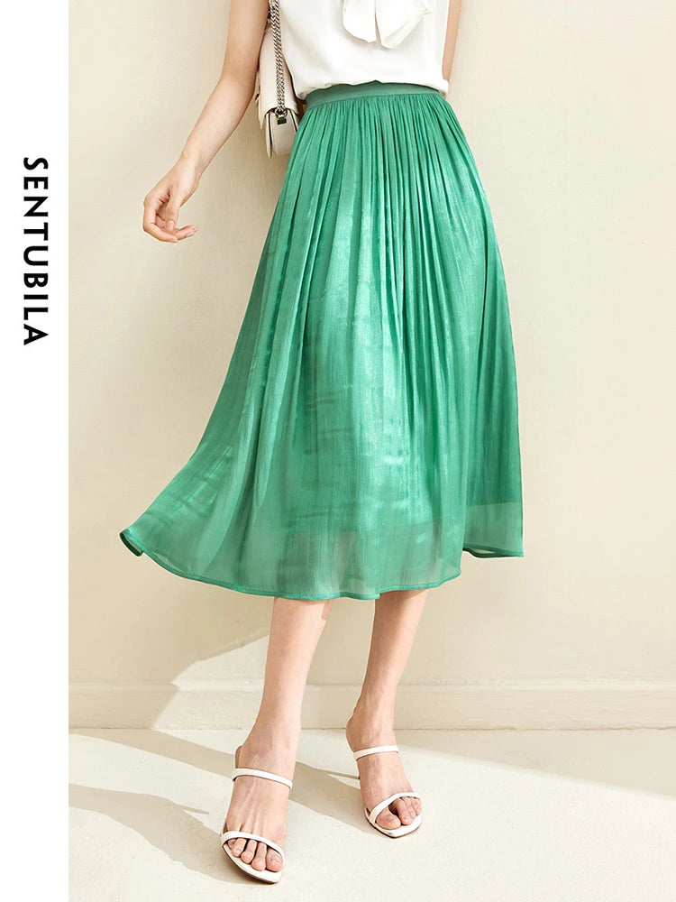 Damen Falten-Detail-Rock mit elastischer Taille im A-Linien Stil