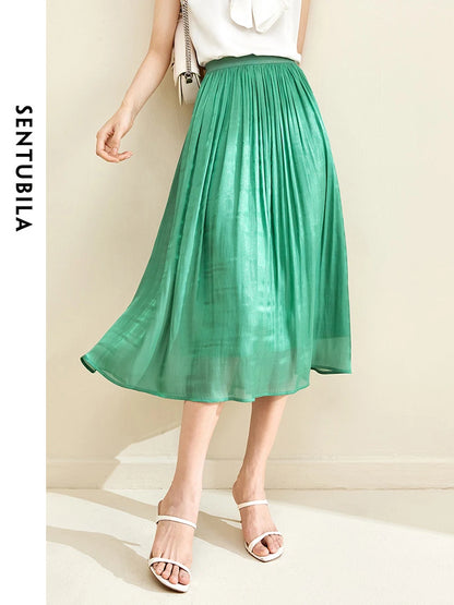 Damen Falten-Detail-Rock mit elastischer Taille im A-Linien Stil