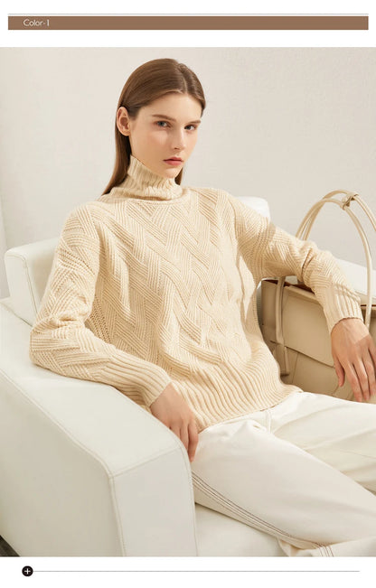 Damen-Rollkragenpullover locker Schnürung Herbst-Winter