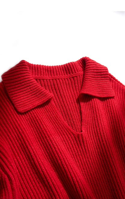 Damen V-Ausschnitt Pullover Acryl French Lazy Style lang Winter