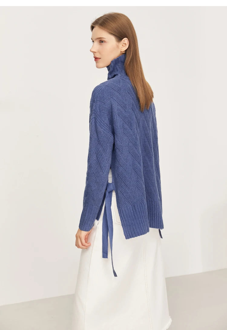 Damen-Rollkragenpullover locker Schnürung Herbst-Winter