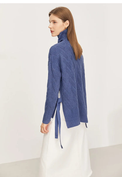 Damen-Rollkragenpullover locker Schnürung Herbst-Winter