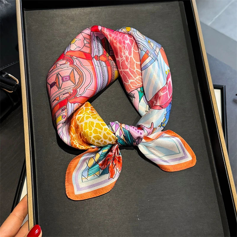 Damen Seidensatin Schal quadratisch Blumenprint Kopftuch Bandana Hijab D