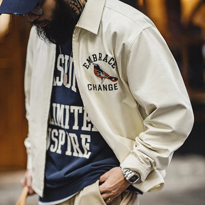 Herren Vintage-gestickte Coach-Jacke im lässigen Stil mit Reißverschluss