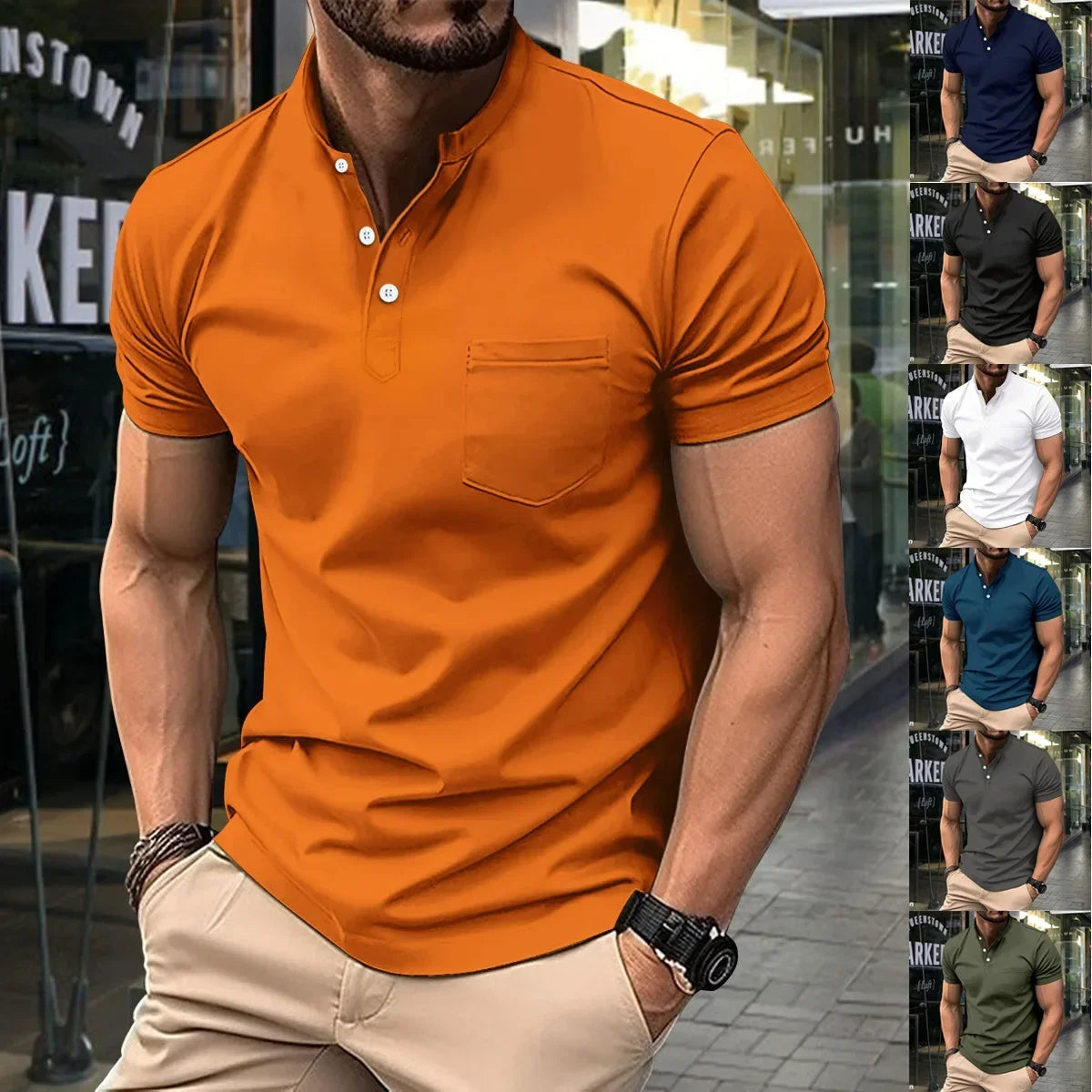 Herren-Polohemd mit doppeltem Stehkragen und kurzen Ärmeln – ideal für Sport im Herbst und Winter
