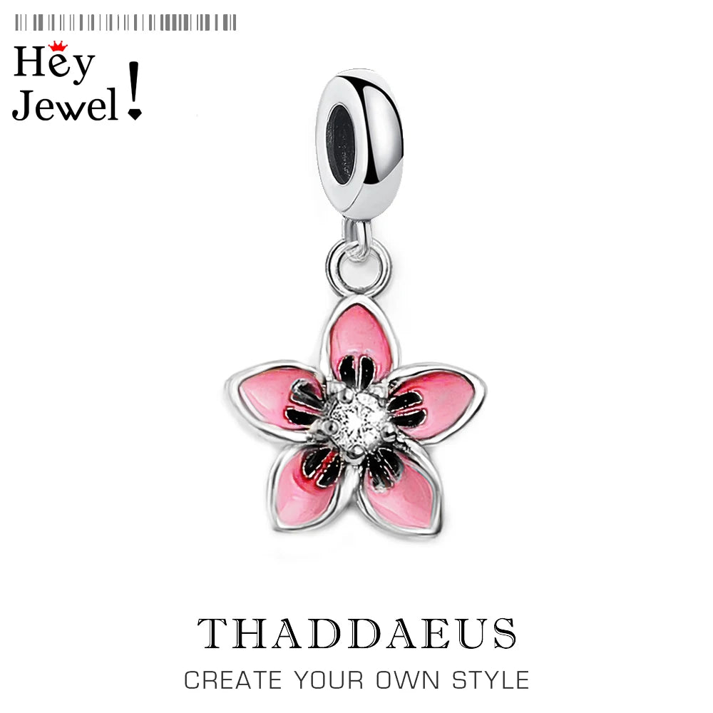 Damen-Charm-Anhänger Blume rosa strahlend aus Sterlingsilber