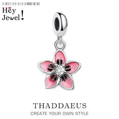 Damen-Charm-Anhänger Blume rosa strahlend aus Sterlingsilber