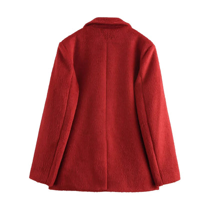 Elegante Damenjacke mit Reverskragen und langen Ärmeln – luxuriöses Patchwork-Design mit Taschen