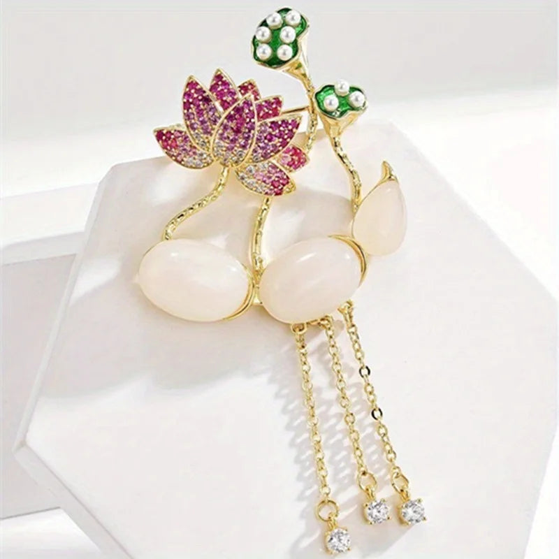 Brosche Blume Perle Emaille Kristall Tropföl Klassisch elegant Damen