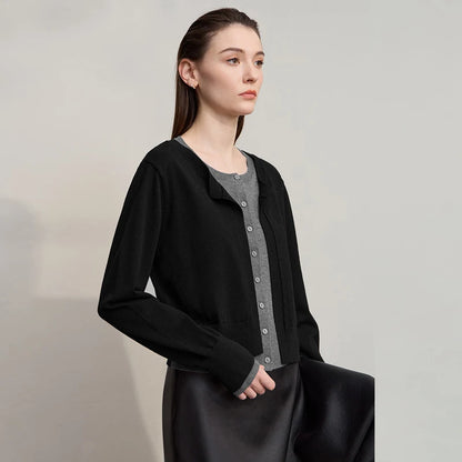 Damen-Strickjacke Patchwork sanft locker Langarm vielseitig Herbst