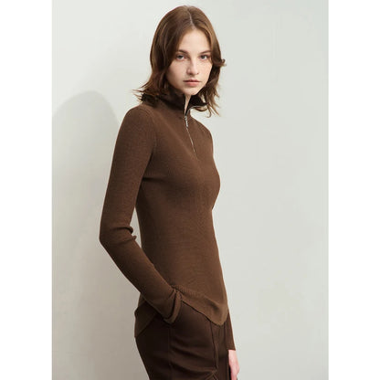 Damen-Strickjacke Stehkragen Reißverschluss Slim Streetwear Winter