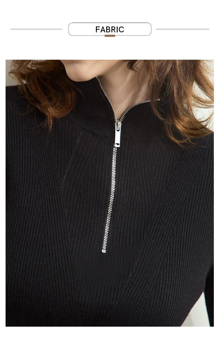 Damen-Strickjacke Stehkragen Reißverschluss Slim Streetwear Winter