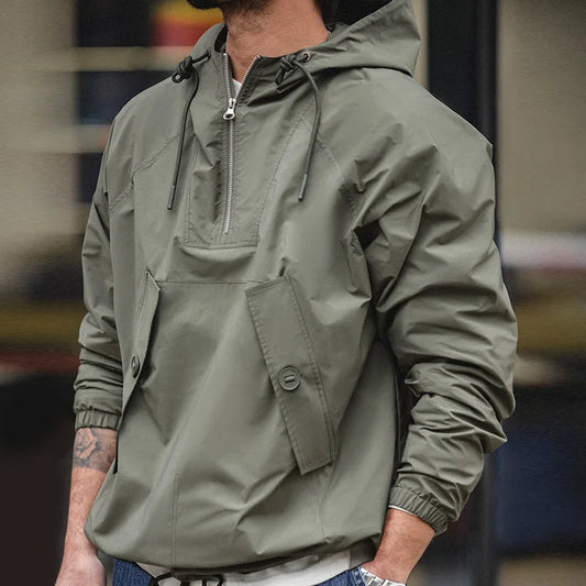 Männer Parka Dunkelgrüner Decks Mantel Urban Outdoor Kapuzenpullover Lose Jacke