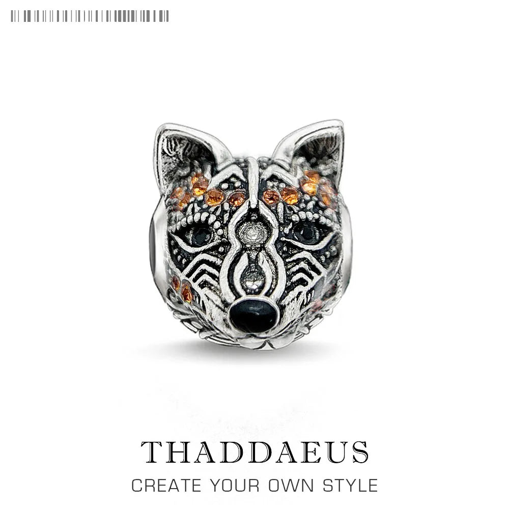 Damen-Charm-Anhänger Fuchs Karma Perlen Vintage aus Sterlingsilber