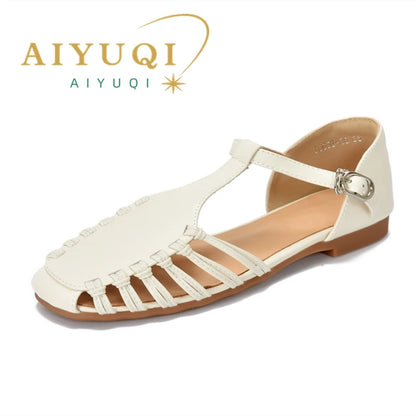 AIYUQI Damen-Sandalen, Sommer 2022, neue handgewebte römische Sandalen, weiblich, große Größe, rutschfeste Schweinekäfig-Schuhe für Damen