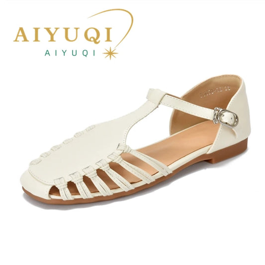 AIYUQI Damen-Sandalen, Sommer 2022, neue handgewebte römische Sandalen, weiblich, große Größe, rutschfeste Schweinekäfig-Schuhe für Damen
