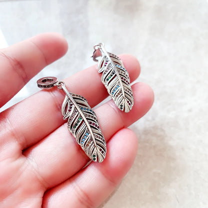Damen-Charm bunte Feder Bohemia aus Sterlingsilber