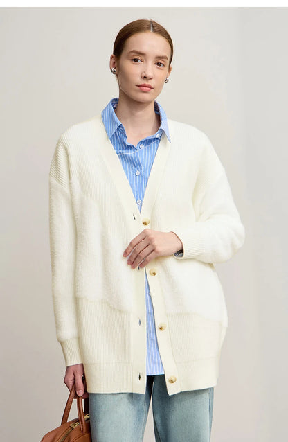 Damen-Strickjacke V-Ausschnitt dick warm locker elastisch Winter