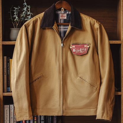 Herren Jacke Retro Canvas Detroit schwere Taschen Reverskragen Reißverschlussmantel