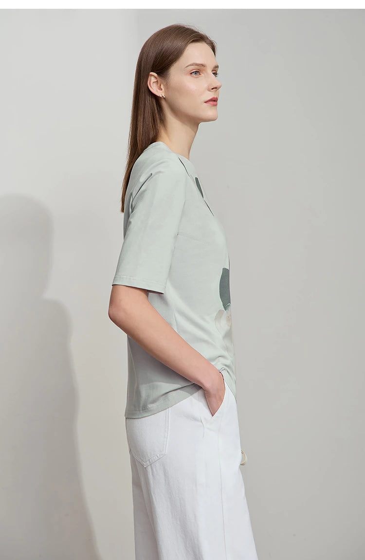 Damen T-Shirt im lässigen Stil mit floralem Print und Rundhalsausschnitt